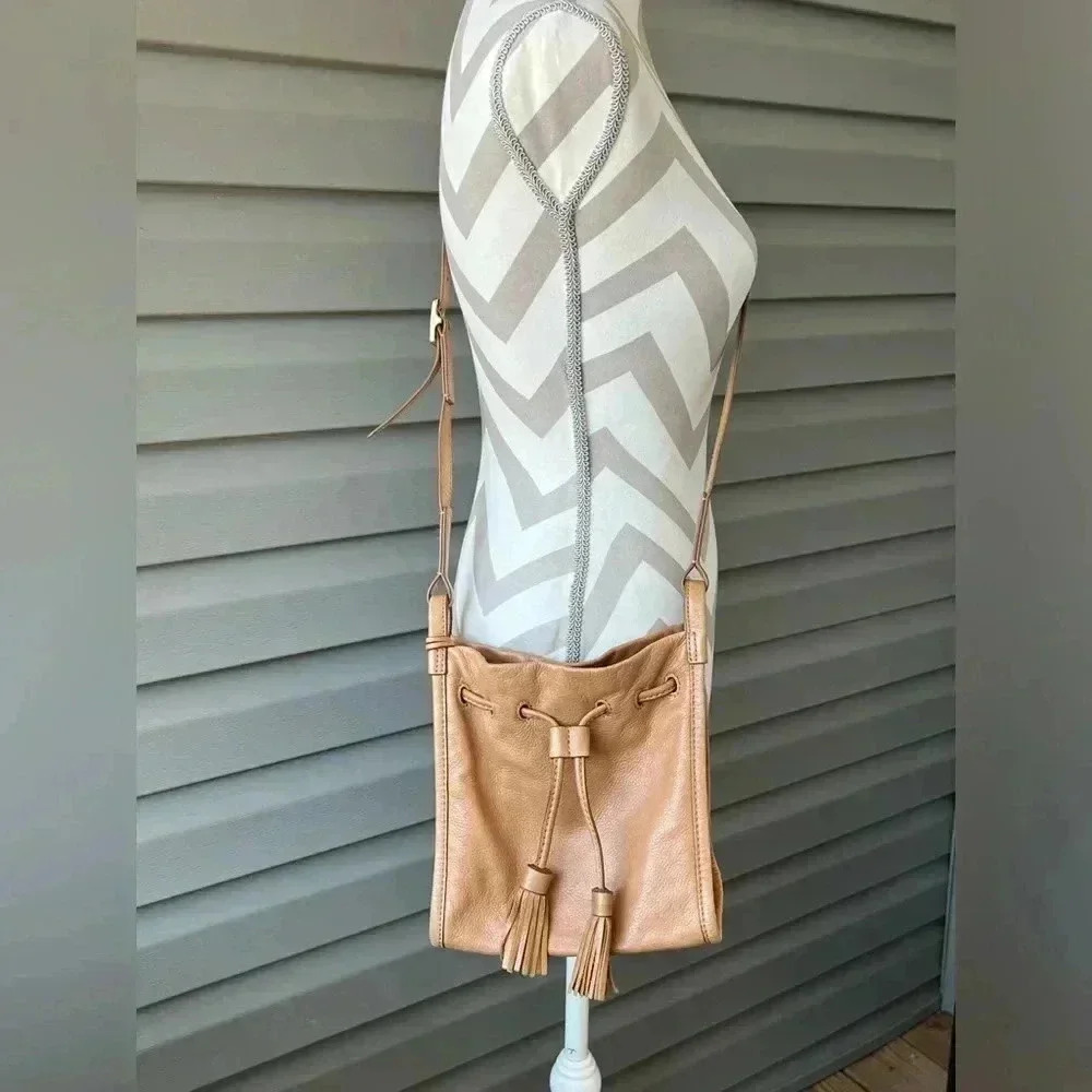 Peach Leather Drawstring Crossbody Bag